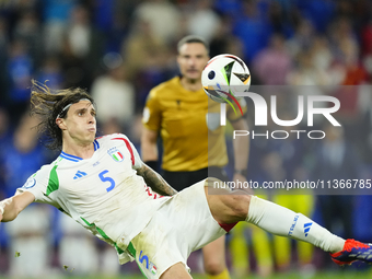 Riccardo Calafiori centre-back of Italy and Bologna FC 1909 during the UEFA EURO 2024 group stage match between Spain and Italy at Arena Auf...