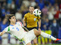 Riccardo Calafiori centre-back of Italy and Bologna FC 1909 during the UEFA EURO 2024 group stage match between Spain and Italy at Arena Auf...