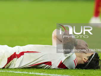 Riccardo Calafiori centre-back of Italy and Bologna FC 1909 lament a failed occasion during the UEFA EURO 2024 group stage match between Spa...