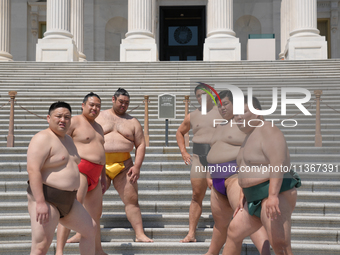 Several Japanese sumo wrestlers are participating in an exhibition event in Washington, DC, on June 28, 2024.  (