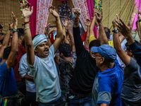 Hindu devotees are dancing inside Nunwan basecamp ahead of their Amarnath Cave visit in Pahalgam, Jammu and Kashmir, India, on June 28, 2024...