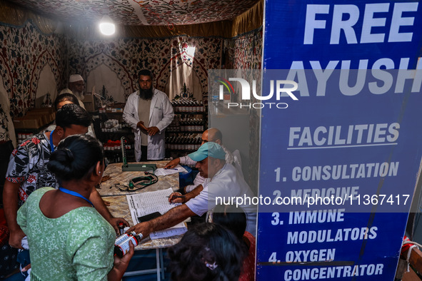 Medical facilities are being provided for free to sick devotees of Amarnath Yatra at Nunwan Basecamp in Pahalgam, Jammu and Kashmir, India,...