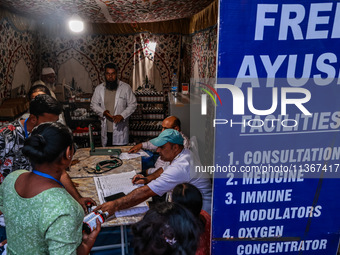 Medical facilities are being provided for free to sick devotees of Amarnath Yatra at Nunwan Basecamp in Pahalgam, Jammu and Kashmir, India,...