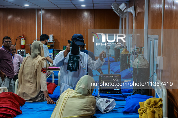 Medical facilities are being provided for free to sick devotees of Amarnath Yatra at Nunwan Basecamp in Pahalgam, Jammu and Kashmir, India,...