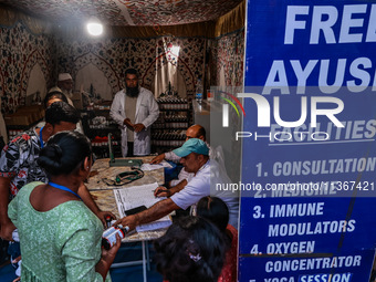 Medical facilities are being provided for free to sick devotees of Amarnath Yatra at Nunwan Basecamp in Pahalgam, Jammu and Kashmir, India,...