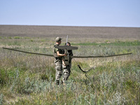 In Donetsk region, Ukraine, on June 13, 2024, aerial reconnaissance men of the 148th separate artillery brigade of the Ukrainian Air Assault...