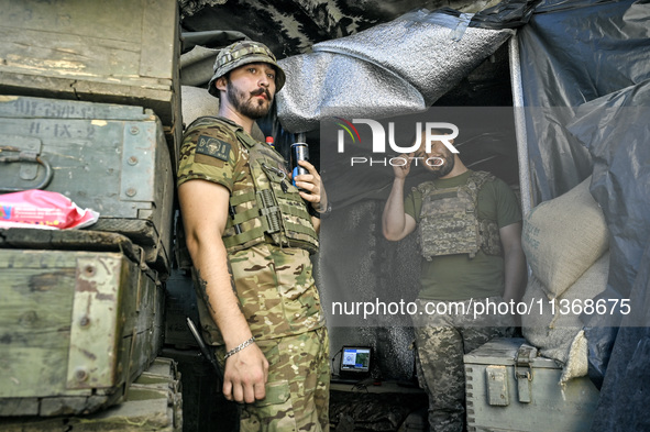 Aerial reconnaissance men of the 148th separate artillery brigade of the Ukrainian Air Assault Forces are carrying out military service in D...