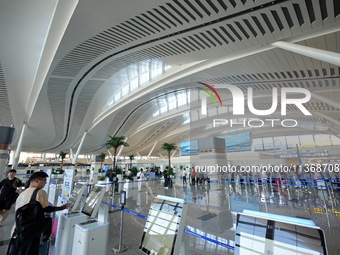 Passengers are waiting for a flight at the T2 terminal of Yantai Penglai International Airport in Yantai, China, on June 28, 2024. (