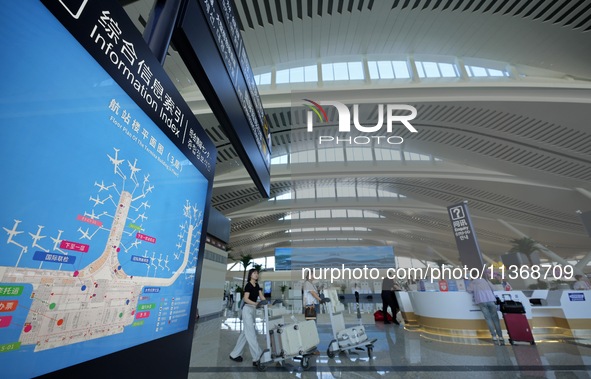 Passengers are waiting for a flight at the T2 terminal of Yantai Penglai International Airport in Yantai, China, on June 28, 2024. 