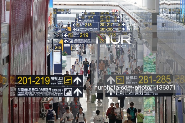 Passengers are waiting for a flight at the T2 terminal of Yantai Penglai International Airport in Yantai, China, on June 28, 2024. 