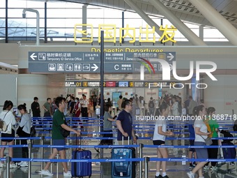 Passengers are waiting for a flight at the T2 terminal of Yantai Penglai International Airport in Yantai, China, on June 28, 2024. (