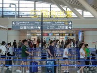 Passengers are waiting for a flight at the T2 terminal of Yantai Penglai International Airport in Yantai, China, on June 28, 2024. (