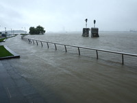 The Nanjing section of the Yangtze River is exceeding the warning water level in Nanjing, China, on June 29, 2024. (