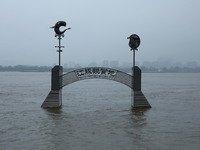 The Nanjing section of the Yangtze River is exceeding the warning water level in Nanjing, China, on June 29, 2024. (