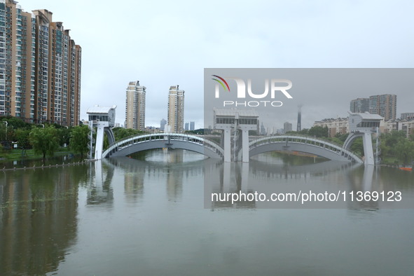 The Nanjing section of the Yangtze River is exceeding the warning water level in Nanjing, China, on June 29, 2024. 