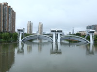 The Nanjing section of the Yangtze River is exceeding the warning water level in Nanjing, China, on June 29, 2024. (