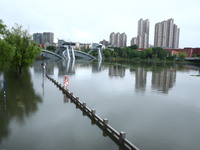 The Nanjing section of the Yangtze River is exceeding the warning water level in Nanjing, China, on June 29, 2024. (