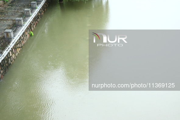 The Nanjing section of the Yangtze River is exceeding the warning water level in Nanjing, China, on June 29, 2024. 