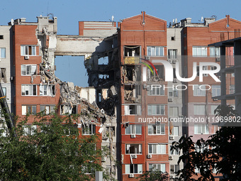 Rescuers are carrying out a search and rescue effort at the apartment block hit by the Russian missile in Dnipro, Ukraine, on June 29, 2024....