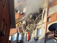 An apartment block is being pictured after it was hit by a Russian missile in Dnipro, Ukraine, on June 28, 2024. Russian troops are attackin...