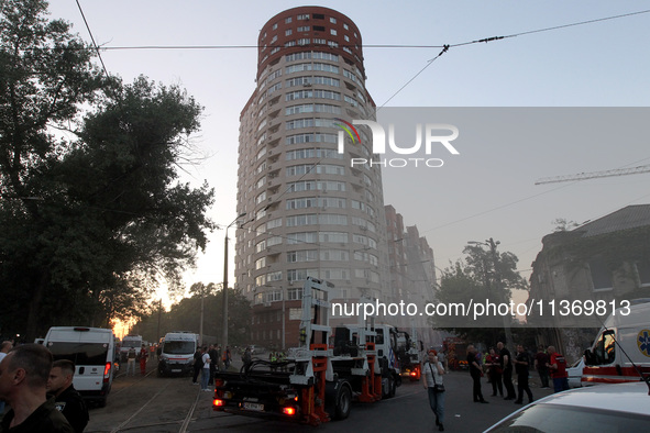 A search and rescue effort is underway at an apartment block hit by a Russian missile in Dnipro, Ukraine, on June 28, 2024. Russian troops a...