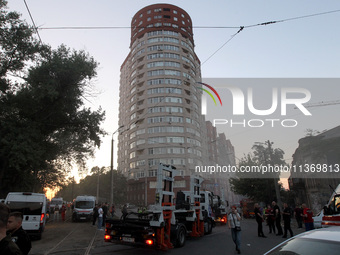 A search and rescue effort is underway at an apartment block hit by a Russian missile in Dnipro, Ukraine, on June 28, 2024. Russian troops a...