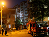 A fire engine is parking outside an apartment block hit by a Russian missile in Dnipro, Ukraine, on June 28, 2024. Russian troops are attack...