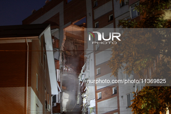 An apartment block is being pictured after it was hit by a Russian missile in Dnipro, Ukraine, on June 28, 2024. Russian troops are attackin...