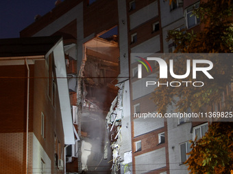 An apartment block is being pictured after it was hit by a Russian missile in Dnipro, Ukraine, on June 28, 2024. Russian troops are attackin...