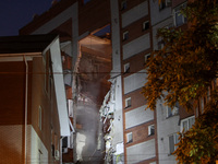 An apartment block is being pictured after it was hit by a Russian missile in Dnipro, Ukraine, on June 28, 2024. Russian troops are attackin...