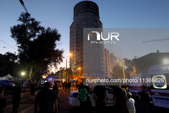 A search and rescue effort is underway at an apartment block hit by a Russian missile in Dnipro, Ukraine, on June 28, 2024. Russian troops a...