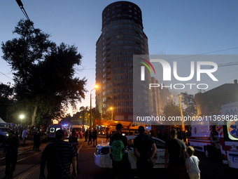 A search and rescue effort is underway at an apartment block hit by a Russian missile in Dnipro, Ukraine, on June 28, 2024. Russian troops a...