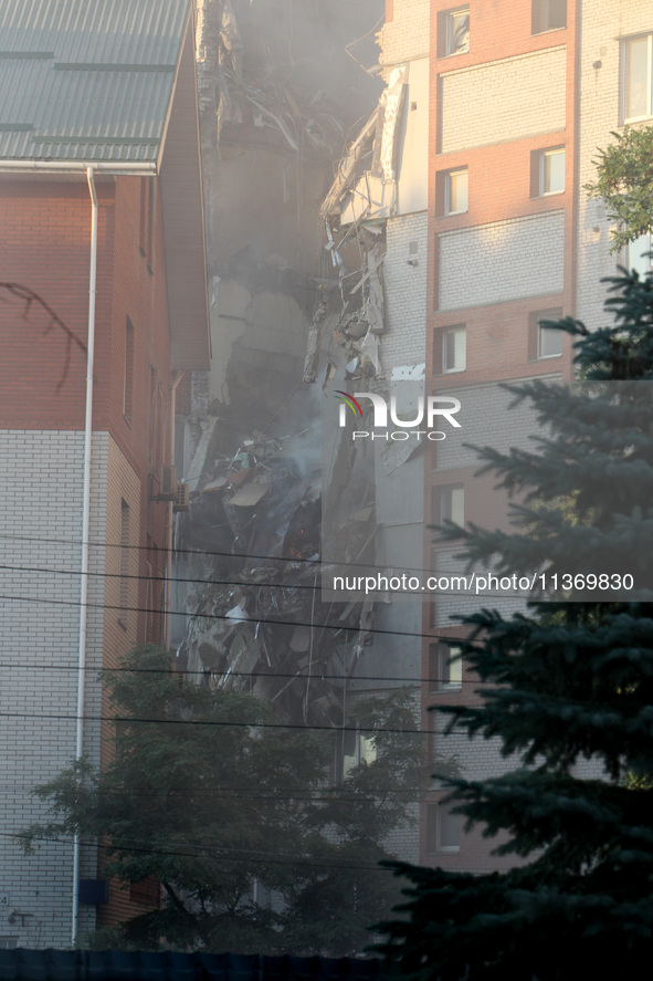 An apartment block is being pictured after it was hit by a Russian missile in Dnipro, Ukraine, on June 28, 2024. Russian troops are attackin...