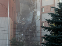 An apartment block is being pictured after it was hit by a Russian missile in Dnipro, Ukraine, on June 28, 2024. Russian troops are attackin...