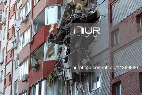 An apartment block is being damaged by the June 28 Russian missile attack in Dnipro, Ukraine, on June 29, 2024. Russian troops are attacking...