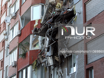 An apartment block is being damaged by the June 28 Russian missile attack in Dnipro, Ukraine, on June 29, 2024. Russian troops are attacking...