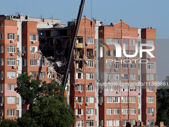 An apartment block is being damaged by the June 28 Russian missile attack in Dnipro, Ukraine, on June 29, 2024. Russian troops are attacking...