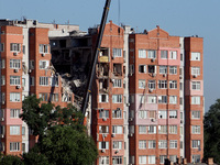 An apartment block is being damaged by the June 28 Russian missile attack in Dnipro, Ukraine, on June 29, 2024. Russian troops are attacking...