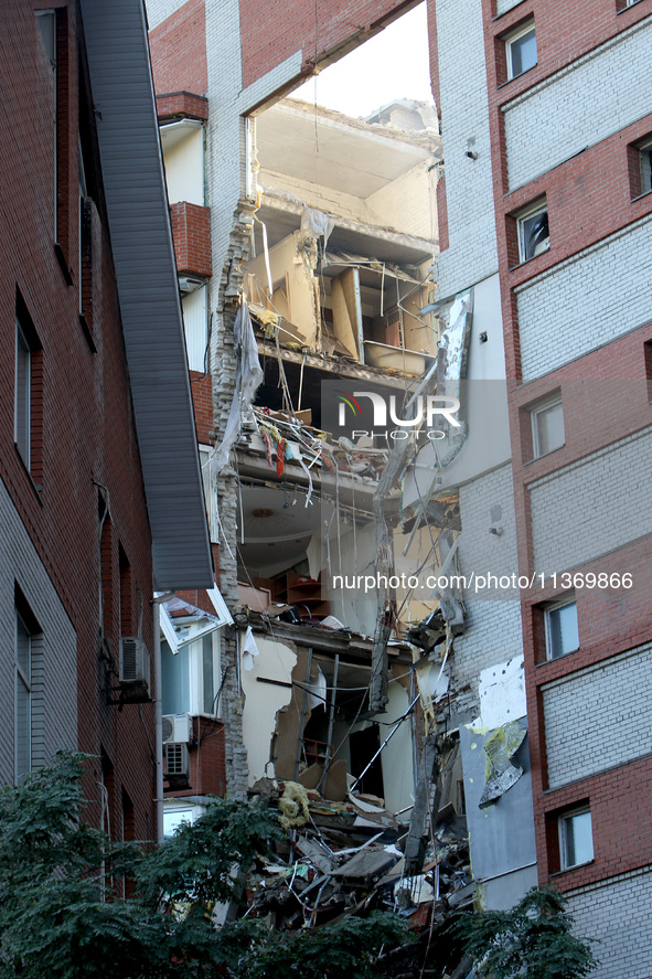 An apartment block is being damaged by the June 28 Russian missile attack in Dnipro, Ukraine, on June 29, 2024. Russian troops are attacking...