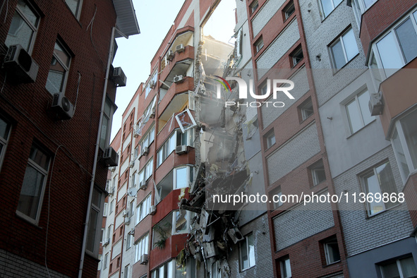 An apartment block is being damaged by the June 28 Russian missile attack in Dnipro, Ukraine, on June 29, 2024. Russian troops are attacking...