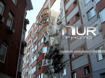 An apartment block is being damaged by the June 28 Russian missile attack in Dnipro, Ukraine, on June 29, 2024. Russian troops are attacking...