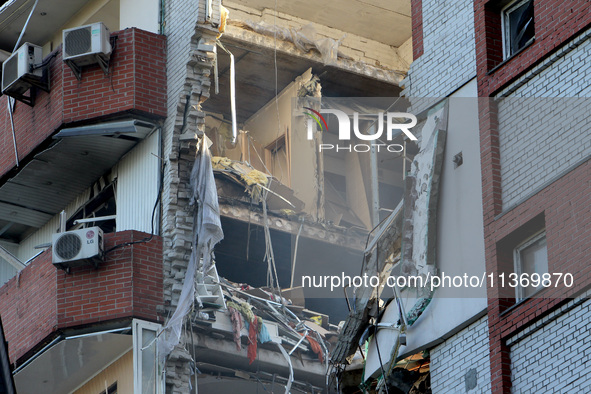 An apartment block is being damaged by the June 28 Russian missile attack in Dnipro, Ukraine, on June 29, 2024. Russian troops are attacking...