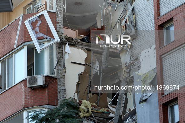 An apartment block is being damaged by the June 28 Russian missile attack in Dnipro, Ukraine, on June 29, 2024. Russian troops are attacking...