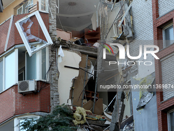 An apartment block is being damaged by the June 28 Russian missile attack in Dnipro, Ukraine, on June 29, 2024. Russian troops are attacking...