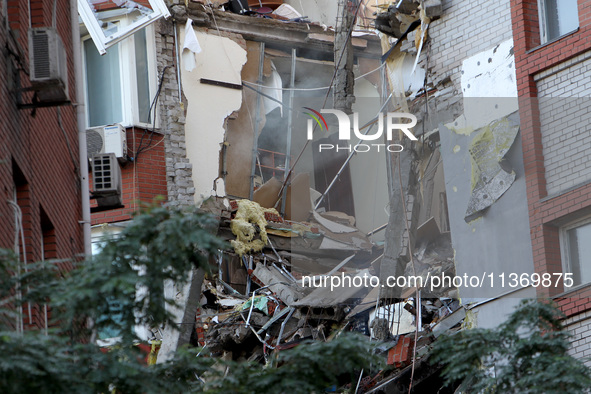 An apartment block is being damaged by the June 28 Russian missile attack in Dnipro, Ukraine, on June 29, 2024. Russian troops are attacking...