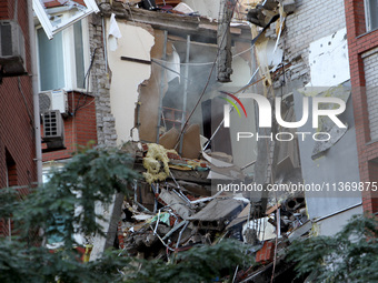 An apartment block is being damaged by the June 28 Russian missile attack in Dnipro, Ukraine, on June 29, 2024. Russian troops are attacking...