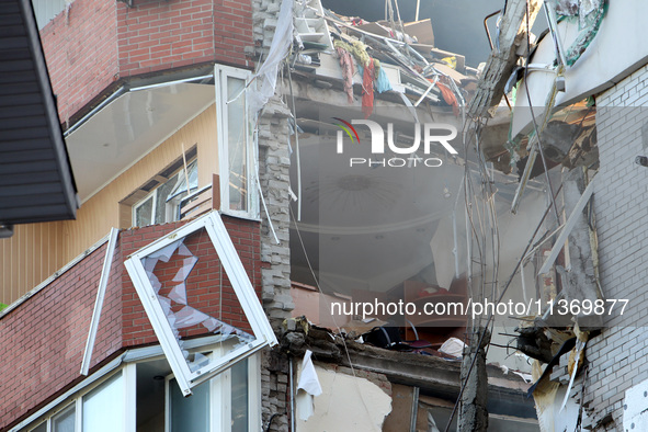 An apartment block is being damaged by the June 28 Russian missile attack in Dnipro, Ukraine, on June 29, 2024. Russian troops are attacking...