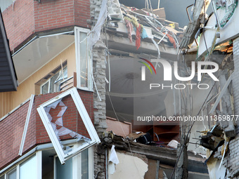 An apartment block is being damaged by the June 28 Russian missile attack in Dnipro, Ukraine, on June 29, 2024. Russian troops are attacking...