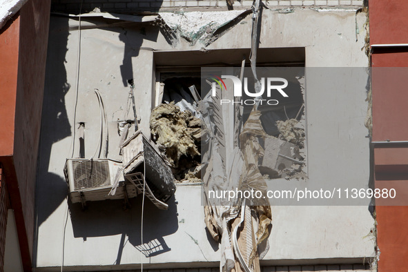 An apartment block is being damaged by the June 28 Russian missile attack in Dnipro, Ukraine, on June 29, 2024. Russian troops are attacking...