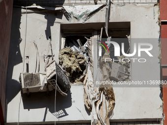 An apartment block is being damaged by the June 28 Russian missile attack in Dnipro, Ukraine, on June 29, 2024. Russian troops are attacking...